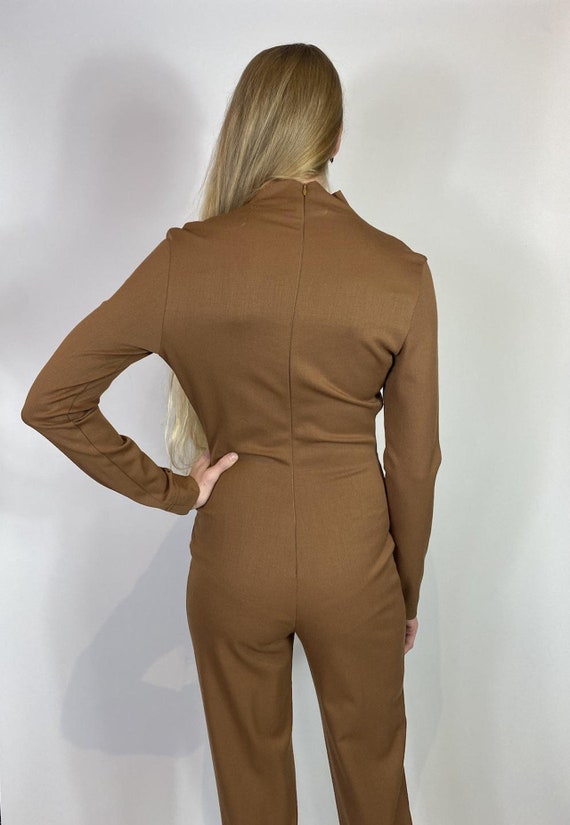 1980s - 1990s Brown Italian Wool Stirrup Jumpsuit - image 8