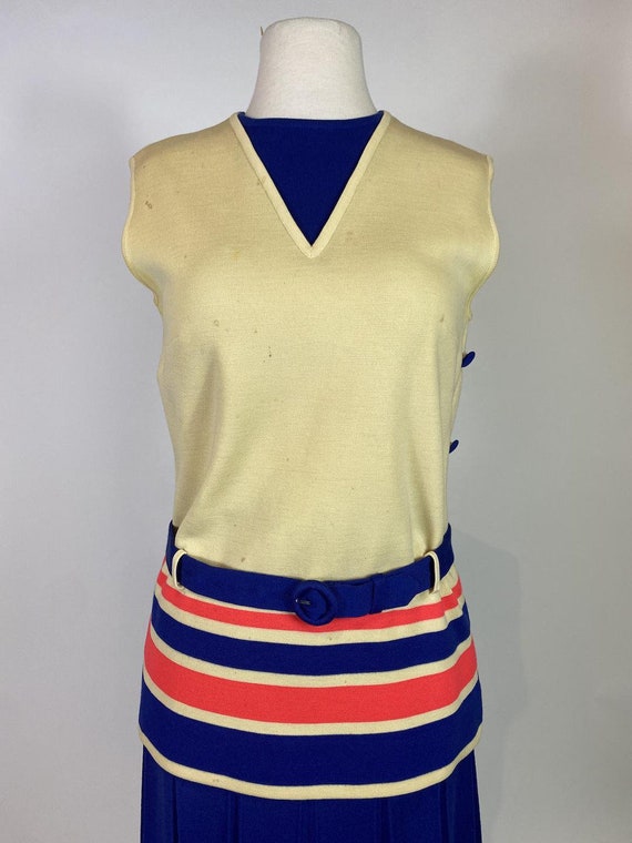 1960s Mod Wool Striped Shirt and Pleated Skirt Set - image 5
