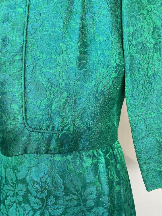 1960s Blue Green Jacquard Dress and Jacket Set - image 9