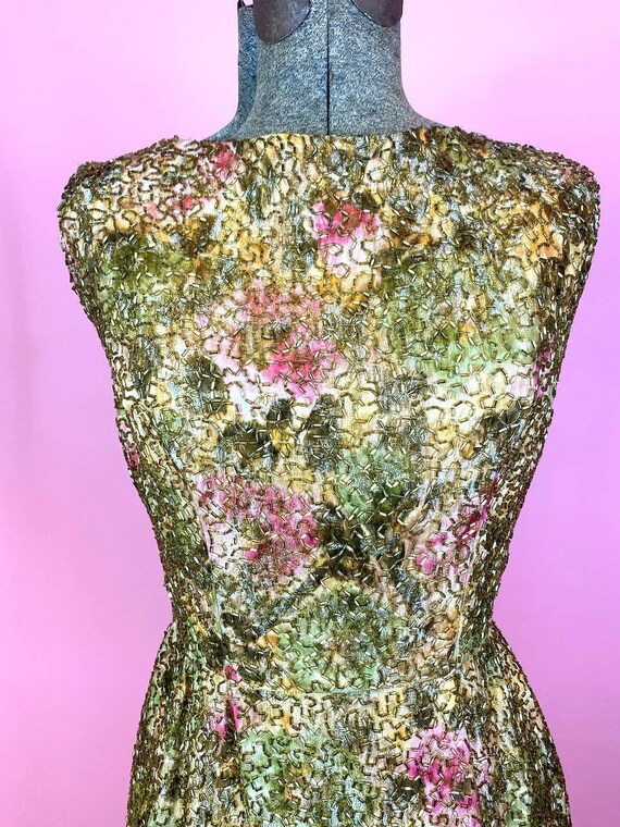 1960s Beaded Watercolor Jacquard Wiggle Dress - image 3