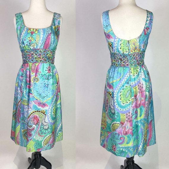 1960s Silk Crystal Waist Party Dress - image 1