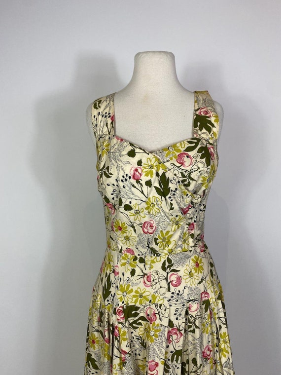 1950s - 1960s Garden Floral Print Cotton Maxi Dre… - image 5