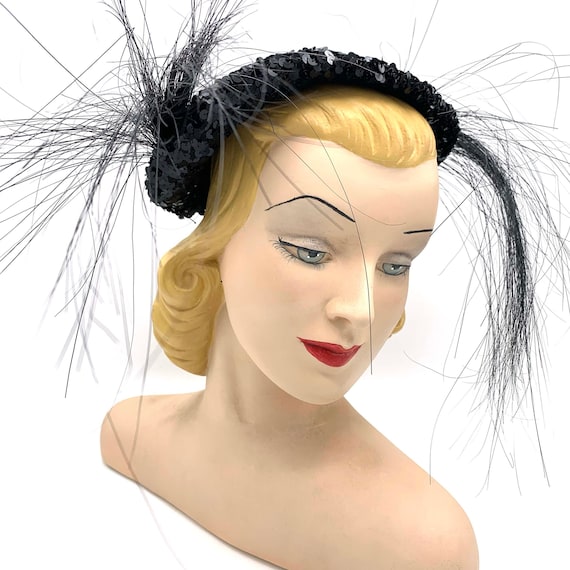 1940s-50s Best Co. Sequin Feather Hat - image 1