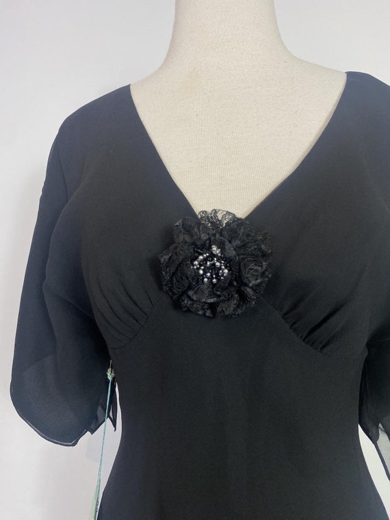 1990s does 1930s Black Silk Flutter Sleeve Bias C… - image 5