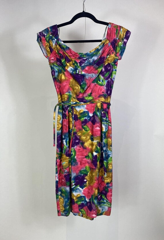 1940s - 1950s Cotton Watercolor Floral Dress - image 3