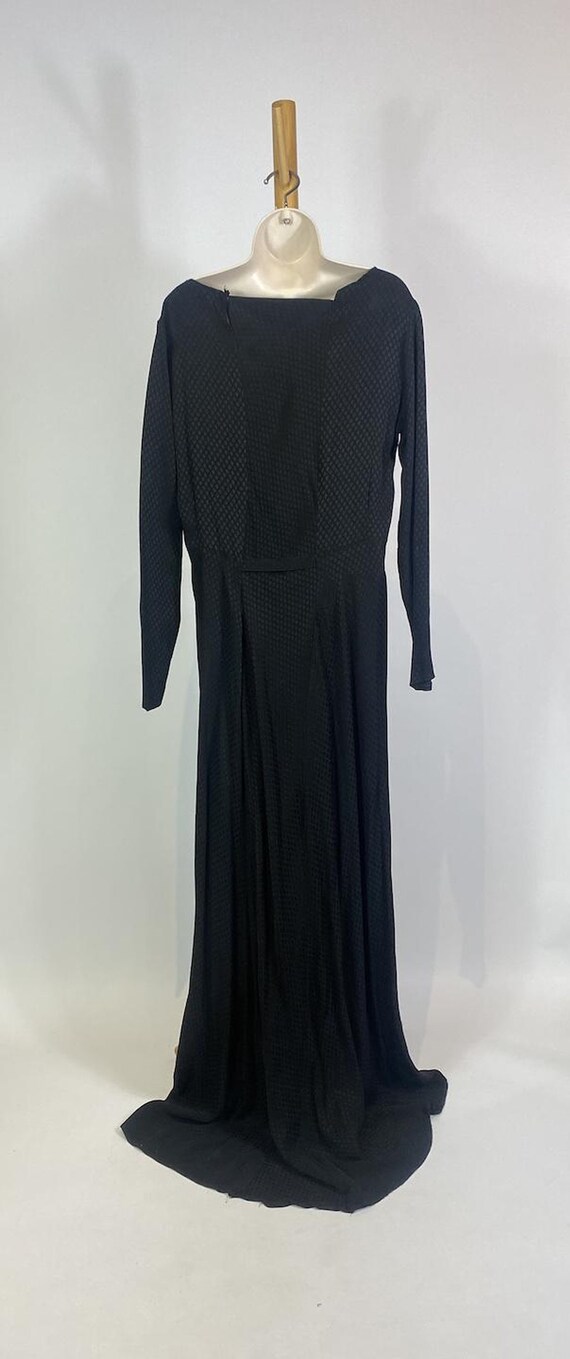 1930s Black Long Sleeve Cowl Neck Floor Length Go… - image 4