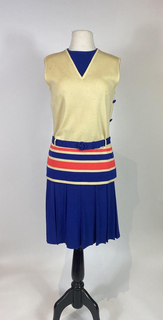 1960s Mod Wool Striped Shirt and Pleated Skirt Set - image 2