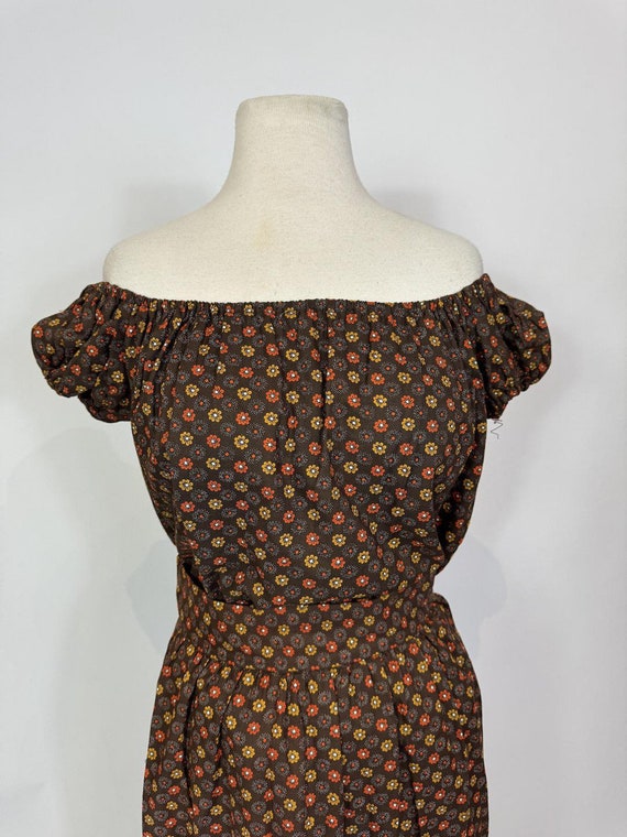 1970s Brown Daisy Floral Print Boho Two Piece Max… - image 3