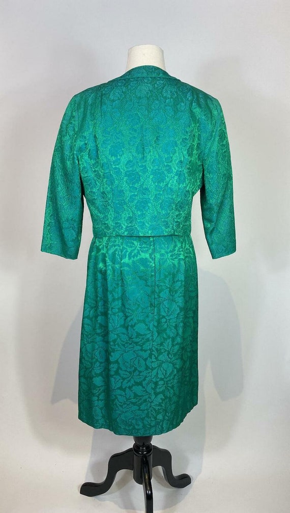 1960s Blue Green Jacquard Dress and Jacket Set - image 3