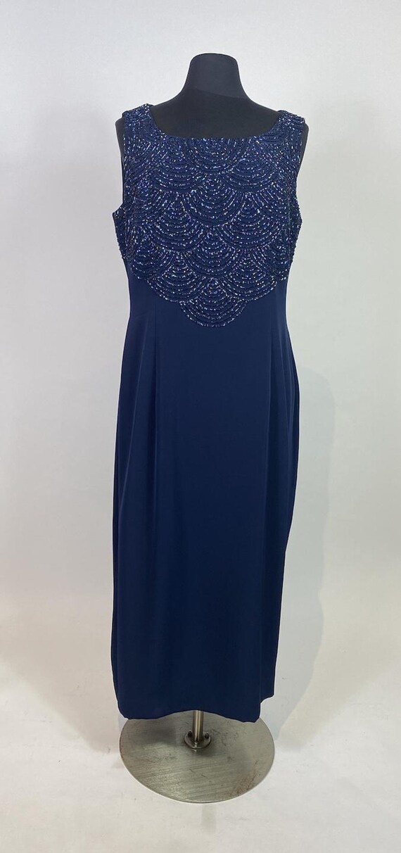 1990s - Y2K Macis Beaded Top Navy Dress - image 2