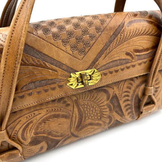 1970s Avelar Tooled Leather Top Handle Bag - image 2