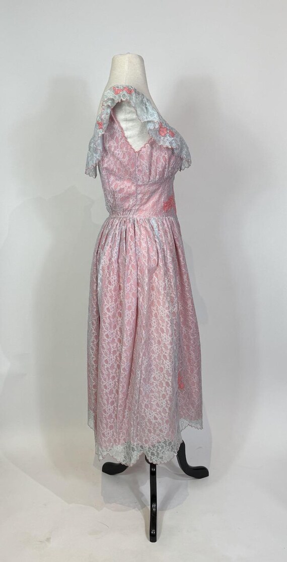 1950s Pink and Blue Cotton Candy Lace Slip Dress … - image 5