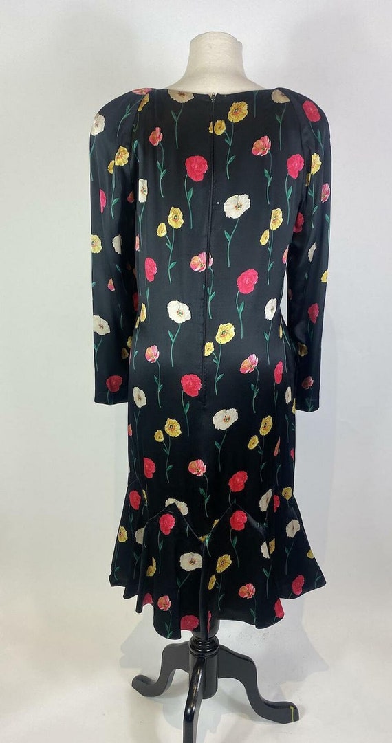 1980s Pauline Trigere Silk Drop Waist Poppy Flowe… - image 4