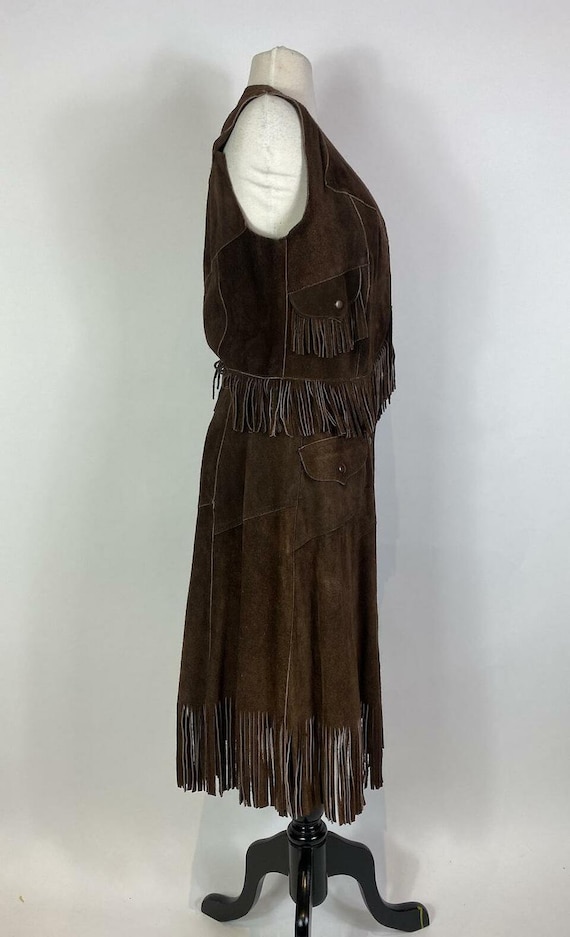 1970s Suede Leather Fringe Vest and Skirt Set - image 3