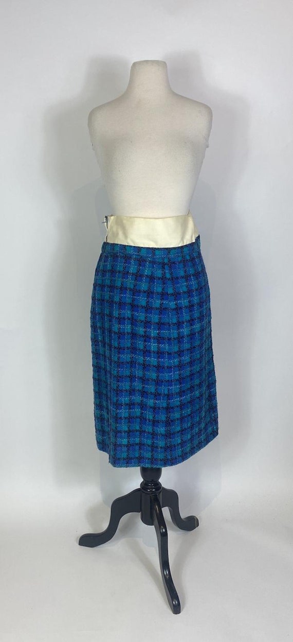 1960s Lord & Taylor Blue Plaid Wool Tweed Skirt a… - image 5