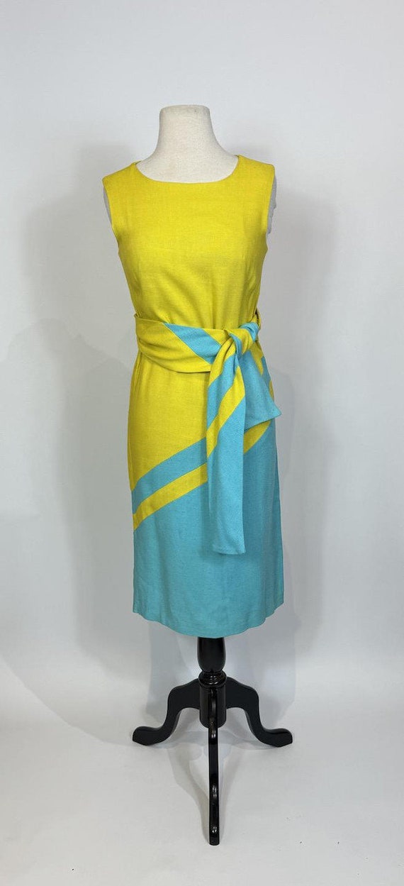 1960s Yellow and Blue Color Blocked Canvas Linen … - image 2