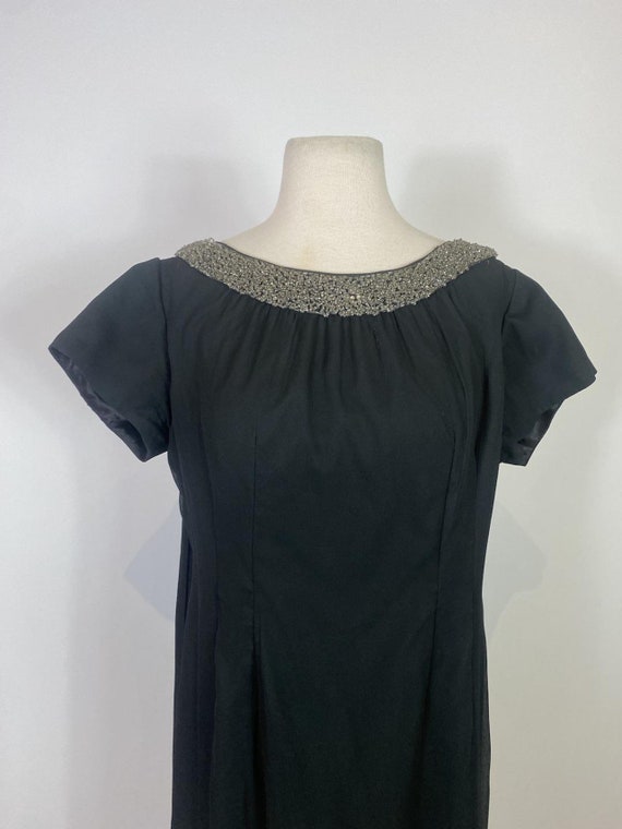 1960s Black Chiffon Beaded Neckline Mod Dress - image 3