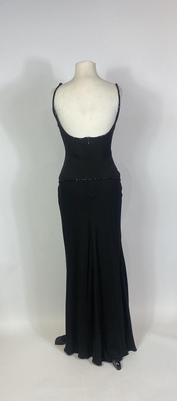 1990s - Y2K Donald Deal Black Silk Beaded Gown wi… - image 3