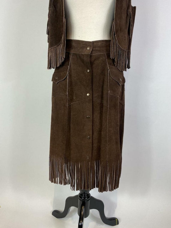 1970s Suede Leather Fringe Vest and Skirt Set - image 6