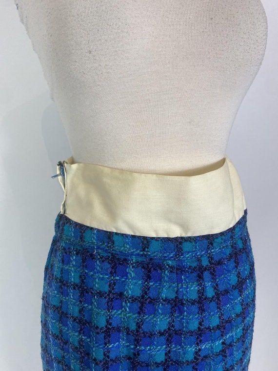 1960s Lord & Taylor Blue Plaid Wool Tweed Skirt a… - image 6