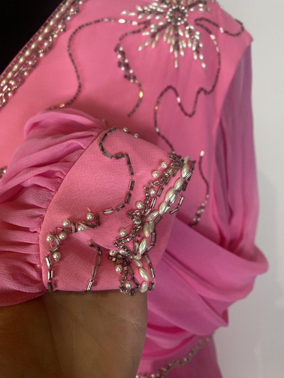 1970s Metallic Chiffon Gown with Pink Lining