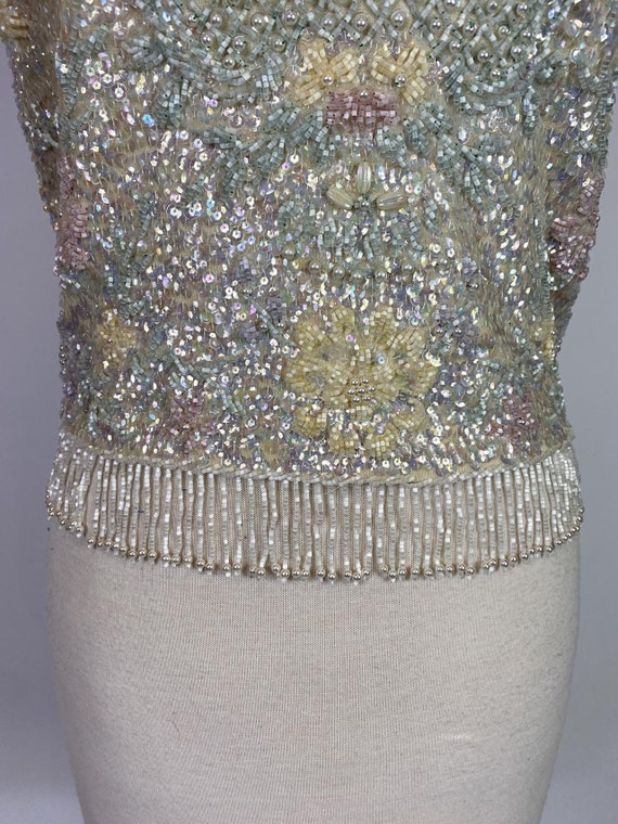 1950s - 1960s Wool with Pastel Beaded Floral Prin… - image 7