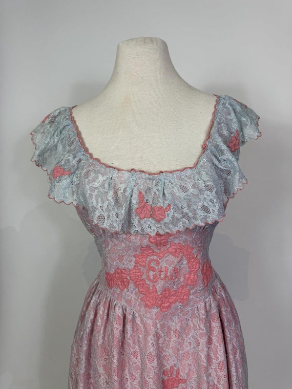 1950s Pink and Blue Cotton Candy Lace Slip Dress … - image 3