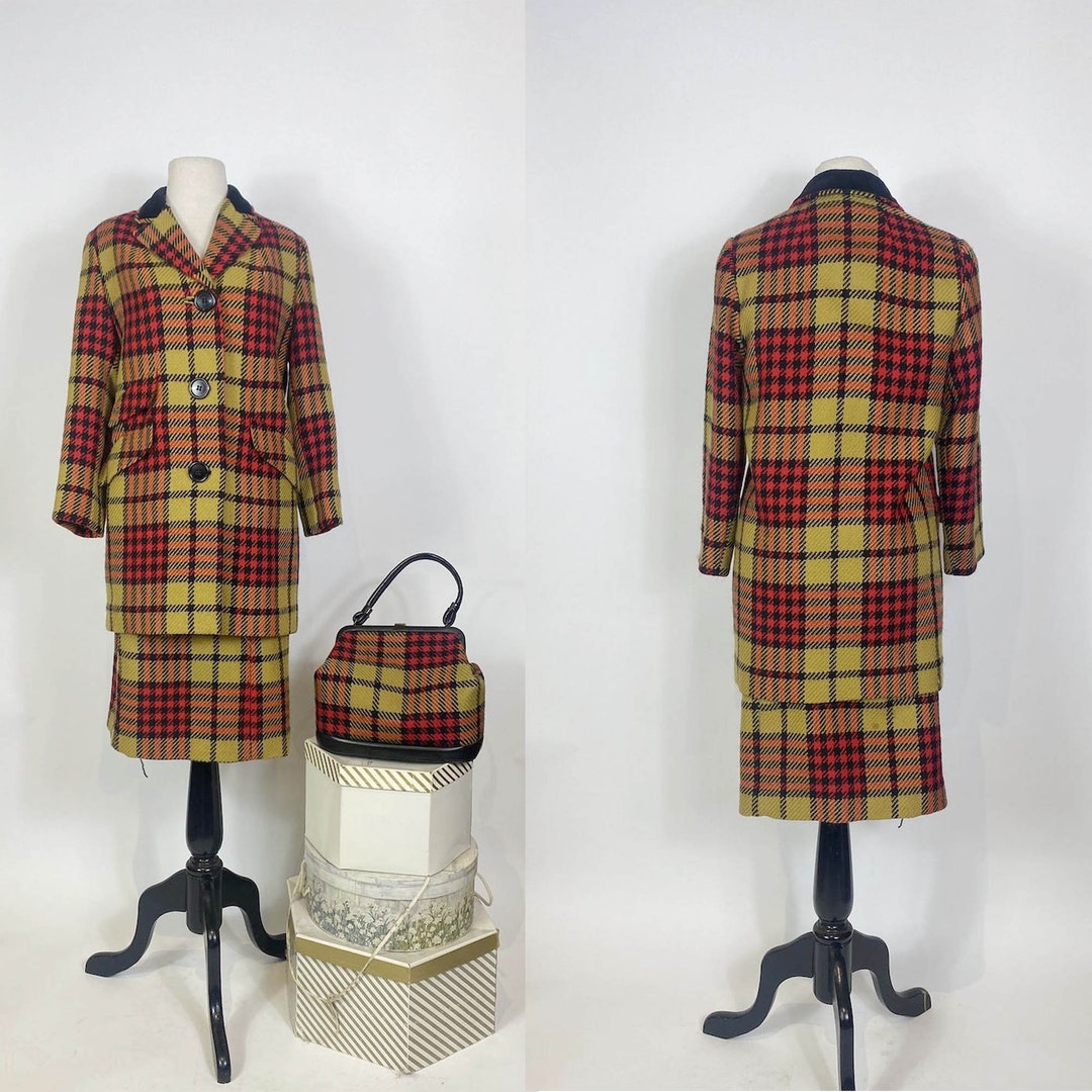 1960s Plaid Wool Jacket Skirt and Purse 3 Pc. Set Etsy