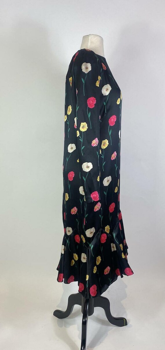 1980s Pauline Trigere Silk Drop Waist Poppy Flowe… - image 3