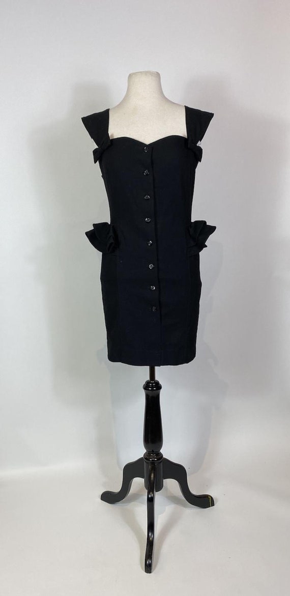 1980s - 1990s Black Ungaro Mini Dress with Bow De… - image 2