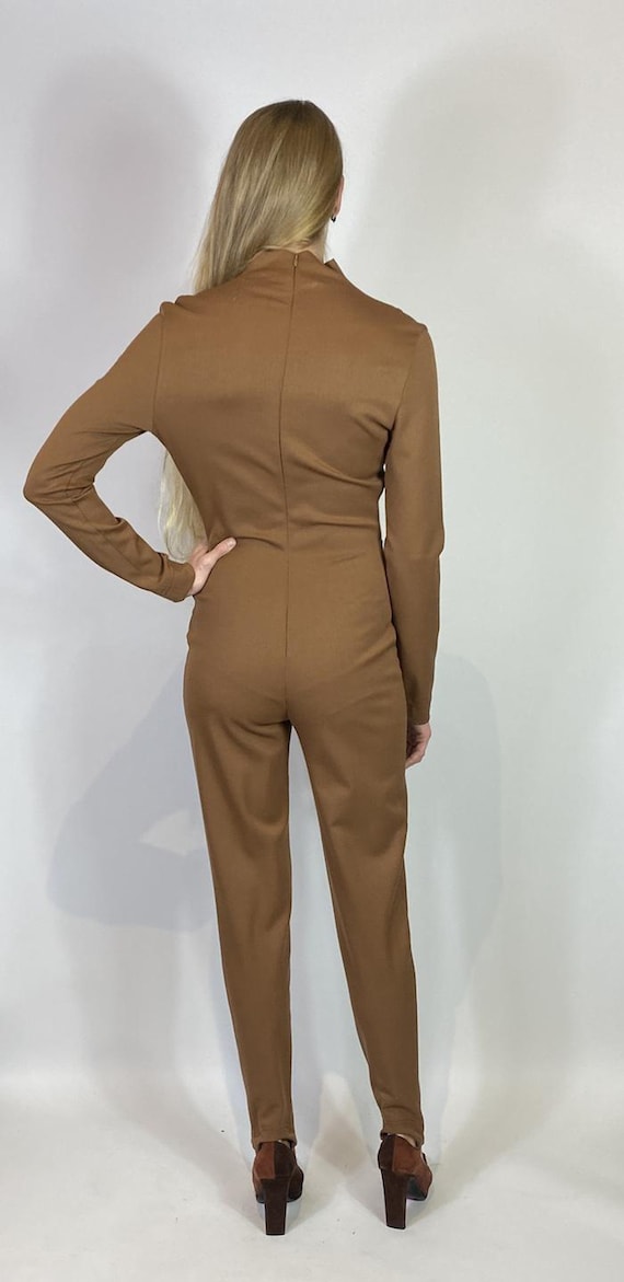 1980s - 1990s Brown Italian Wool Stirrup Jumpsuit - image 7