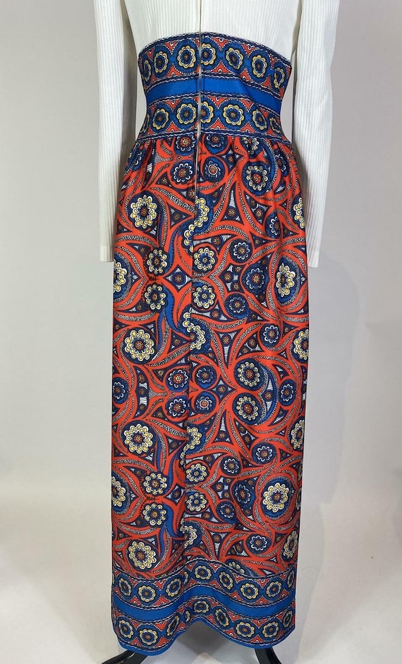 1970s Red Blue Paisley Maxi Dress - image 7