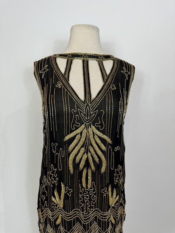 1990s does 1920s Black Silk Gold Art Deco Beaded … - image 3