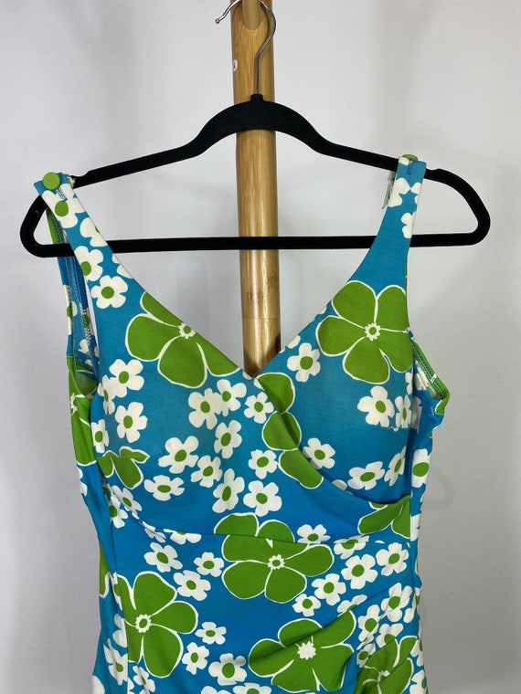 1960s Mod Flower Power Blue and Green Swimsuit - image 3