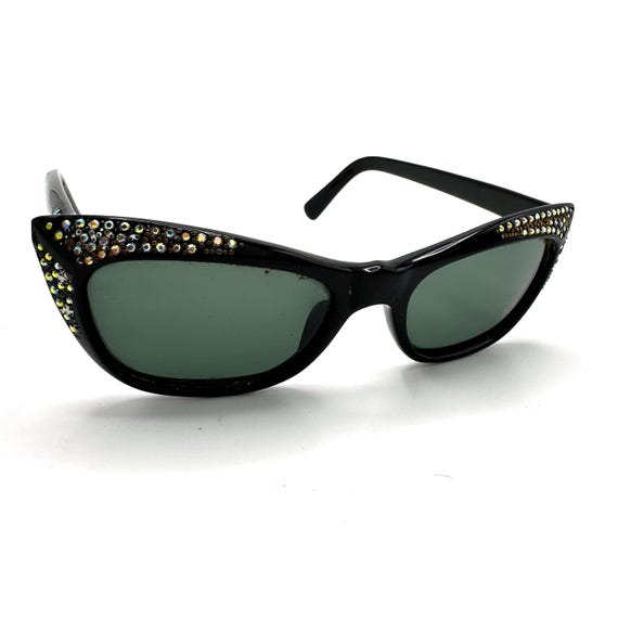 1950s Celluloid Made In France Rhinestone Cat Eye Sunglasses