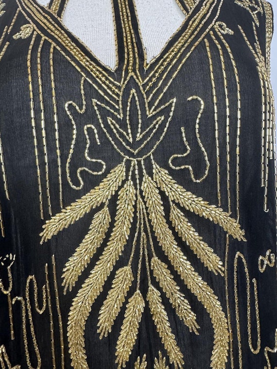1990s does 1920s Black Silk Gold Art Deco Beaded … - image 4