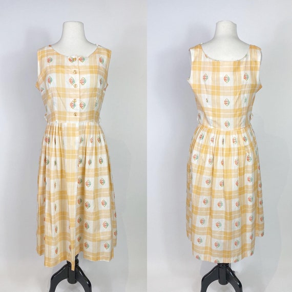 1950s - 1960s Orange Plaid Swing Dress - image 1