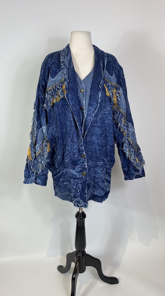 1980s Carreli Acid Wash Denim Jacket Top and Jean… - image 2