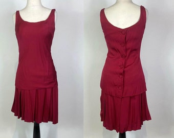 1950s - 1960s Cranberry Button Back Dress