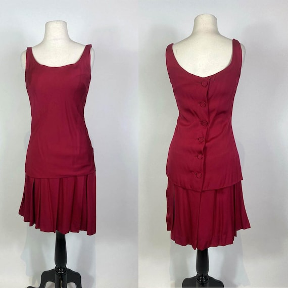 1950s - 1960s Cranberry Button Back Dress - image 1