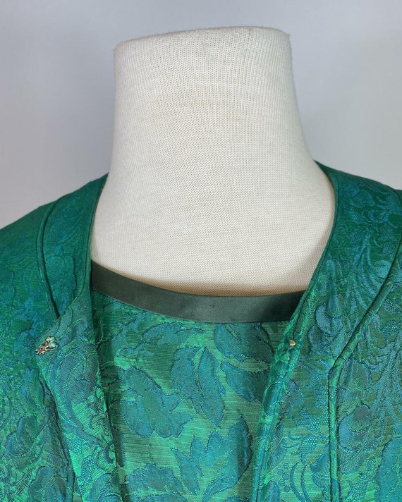 1960s Blue Green Jacquard Dress and Jacket Set - image 8