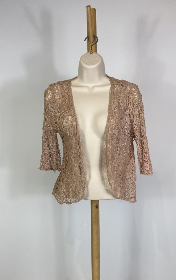 1920s Brown Open Front Lace Cardigan