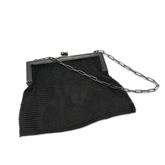 1910s-1915s Metal Mesh Kiss Lock Bag With Chain H… - image 4