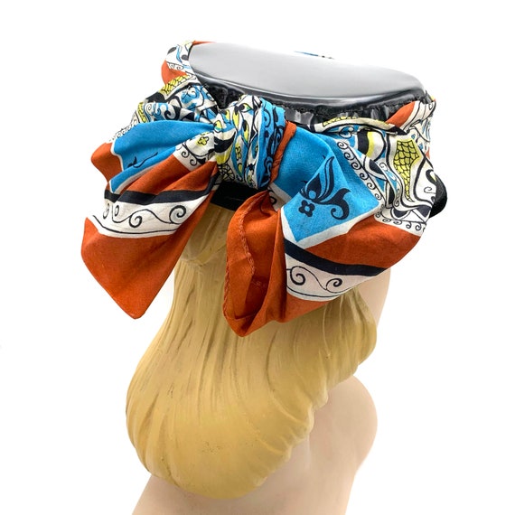 1960s Patent Leather Top Silk Scarf Hat - image 6