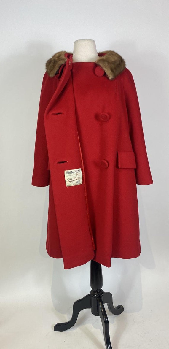 1960s Red Wool Mink Collar Coat - image 3