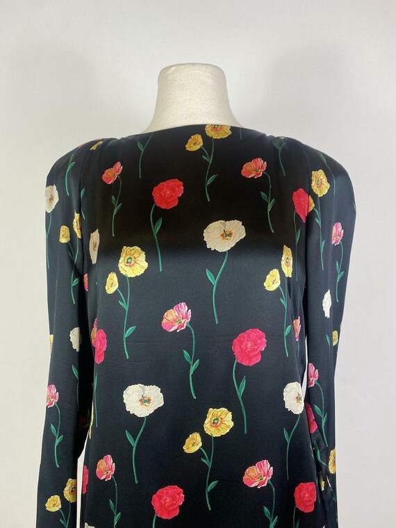 1980s Pauline Trigere Silk Drop Waist Poppy Flowe… - image 5