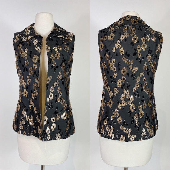 1970s Tinsel Floral Print Vest - image 1