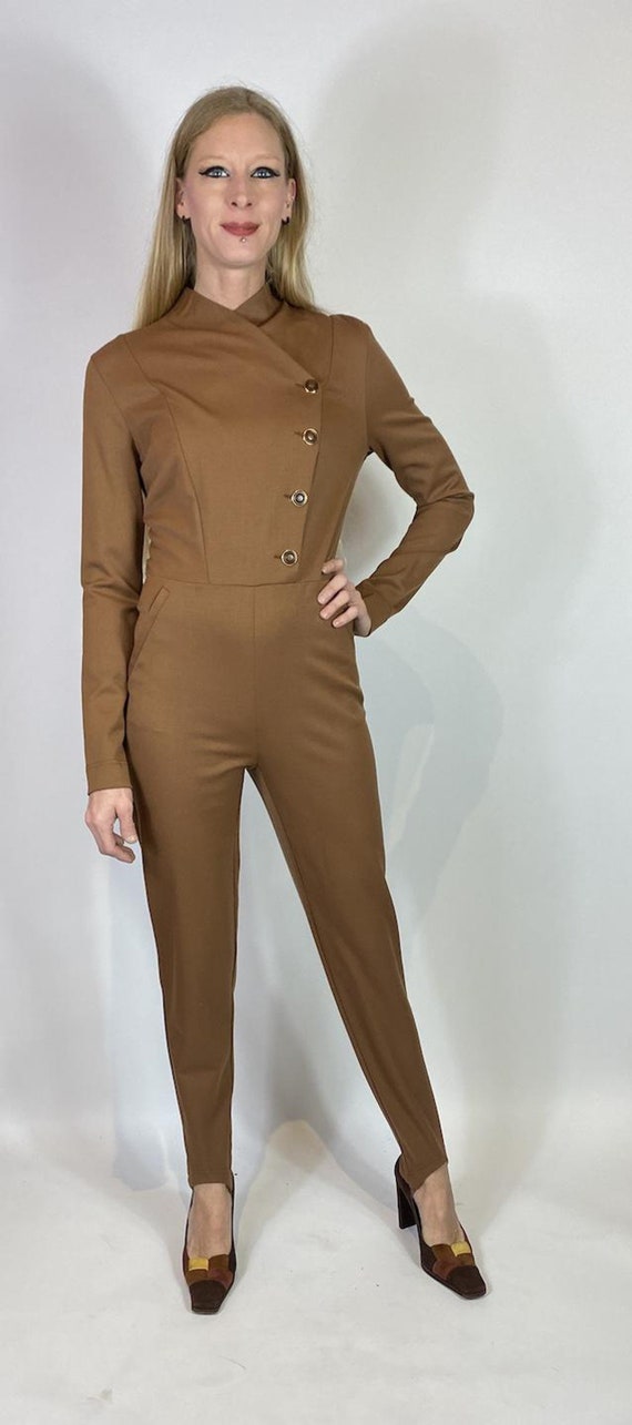 1980s - 1990s Brown Italian Wool Stirrup Jumpsuit - image 2