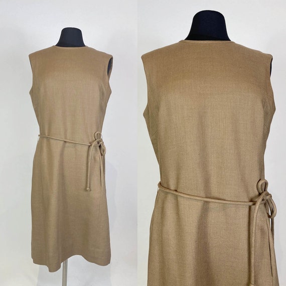 1960s VOLUP Mc Mullen Brown Linen Shift Dress - image 1