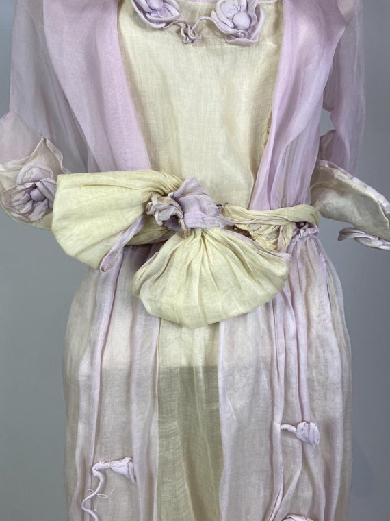 1920s Pastel Silk Chiffon Rosette Embellished Dre… - image 8